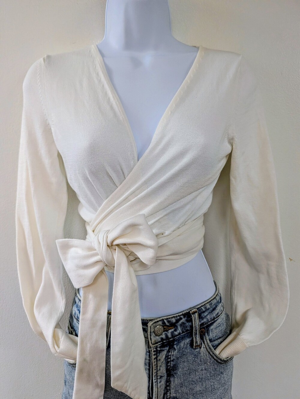 Express Cream Wrap Tie Front Blouse - Picture 3 of 5